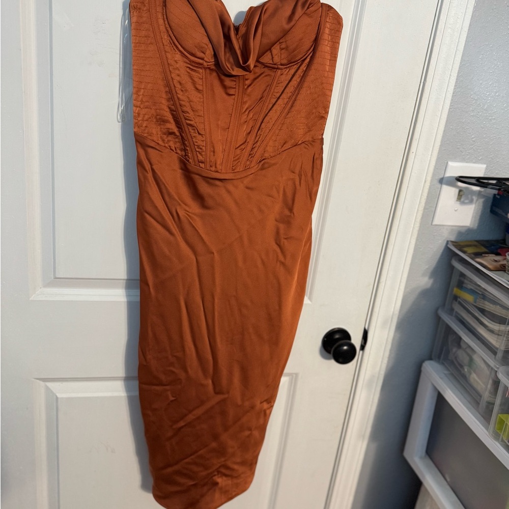 Fashion Nova Strapless Rust Dress